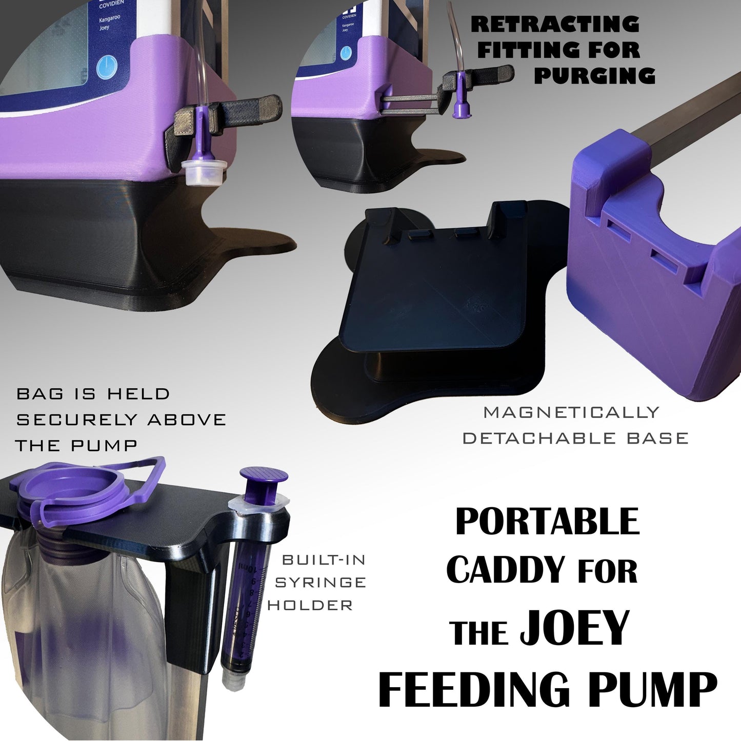 Kangaroo Joey Pump Caddy: Magnetic Base, Portable Enteral Feeding