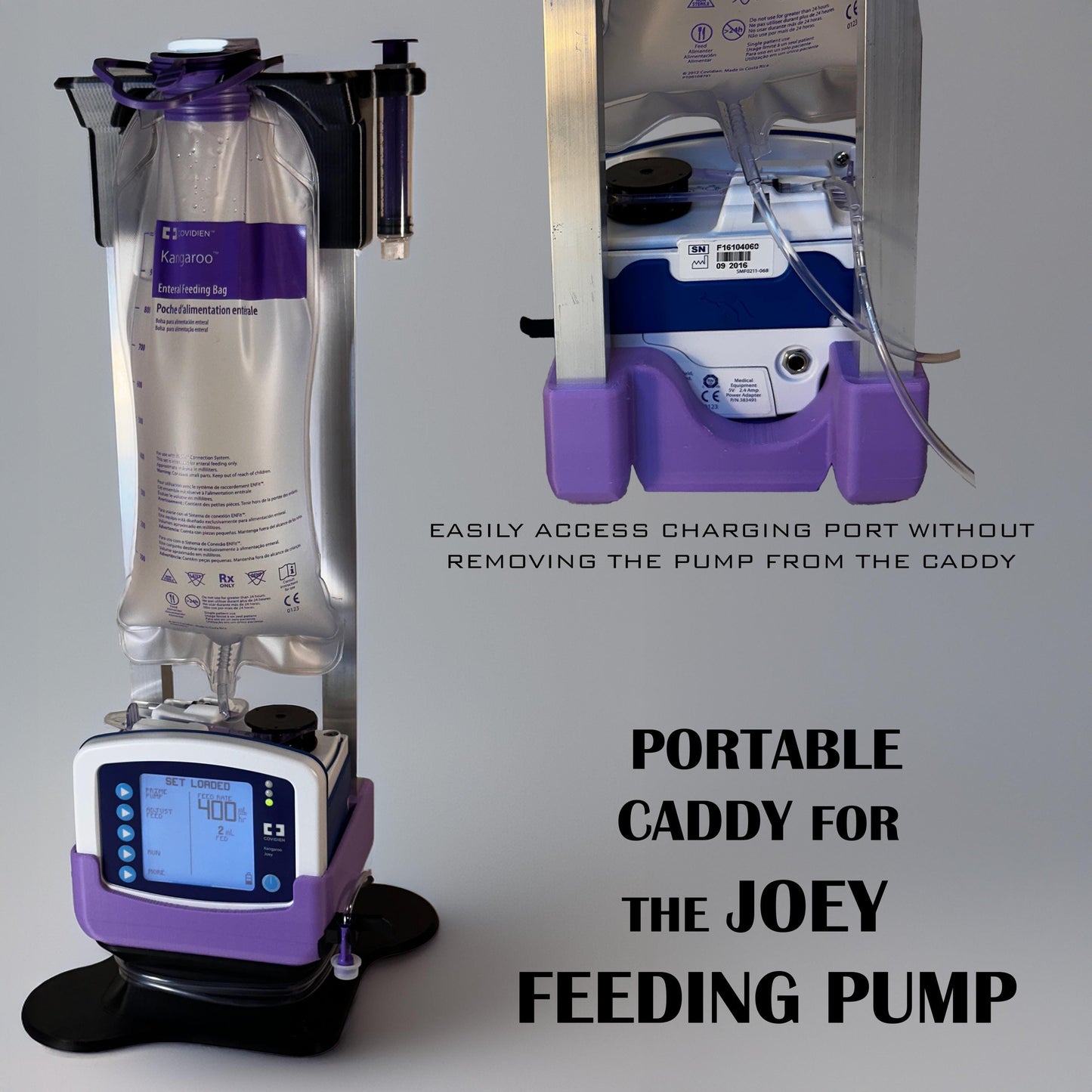 Kangaroo Joey Pump Caddy: Magnetic Base, Portable Enteral Feeding